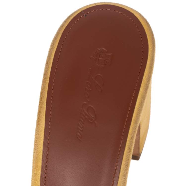 Pre Owned Loro Piana Yellow Suede Charms Slide Sandals Size 41