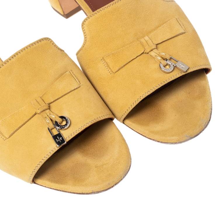 Pre Owned Loro Piana Yellow Suede Charms Slide Sandals Size 41