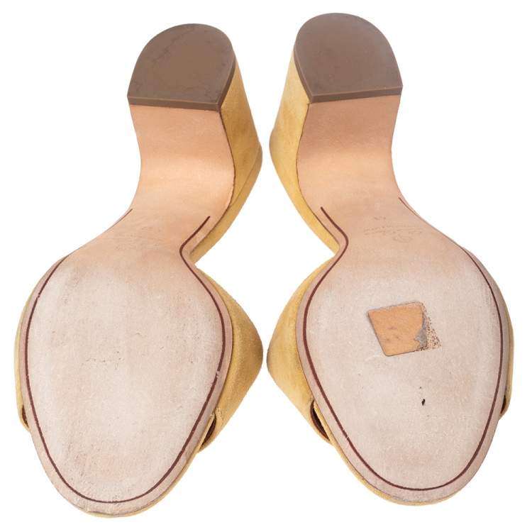 Pre Owned Loro Piana Yellow Suede Charms Slide Sandals Size 41