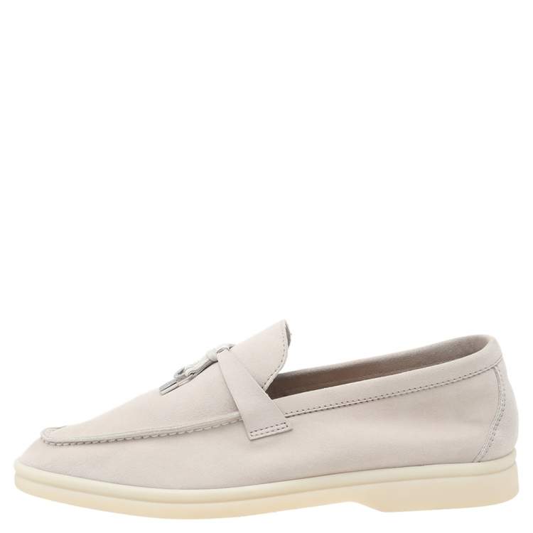 Pre Owned Loro Piana Beige Suede Summer Charms Walk Slip on Loafers Size 36