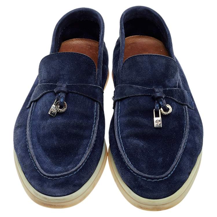 Pre Owned Loro Piana Blue Suede Summer Charms Walk Loafers Size 36.5
