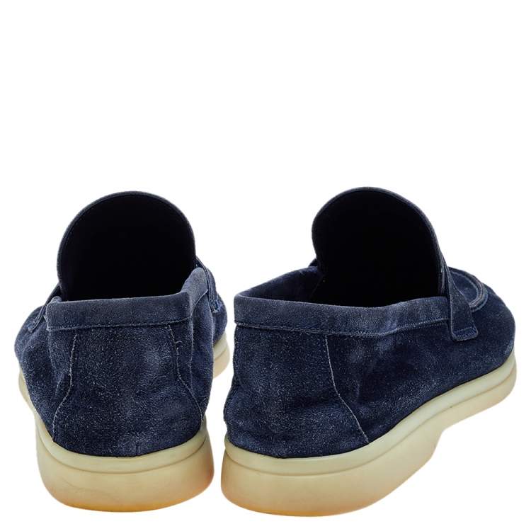 Pre Owned Loro Piana Blue Suede Summer Charms Walk Loafers Size 36.5