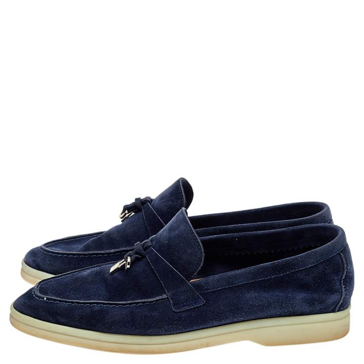 Pre Owned Loro Piana Blue Suede Summer Charms Walk Loafers Size 36.5