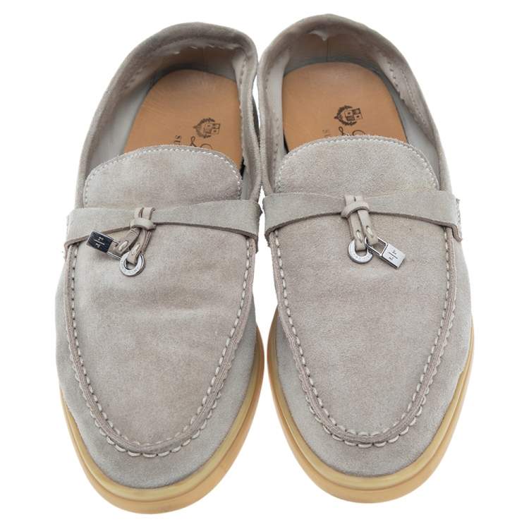 Pre Owned Loro Piana Grey Suede Summer Charms Walk Slip On Loafers Size 36