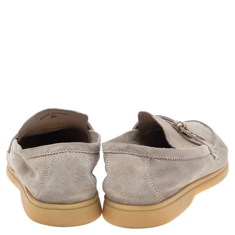 Pre Owned Loro Piana Grey Suede Summer Charms Walk Slip On Loafers Size 36
