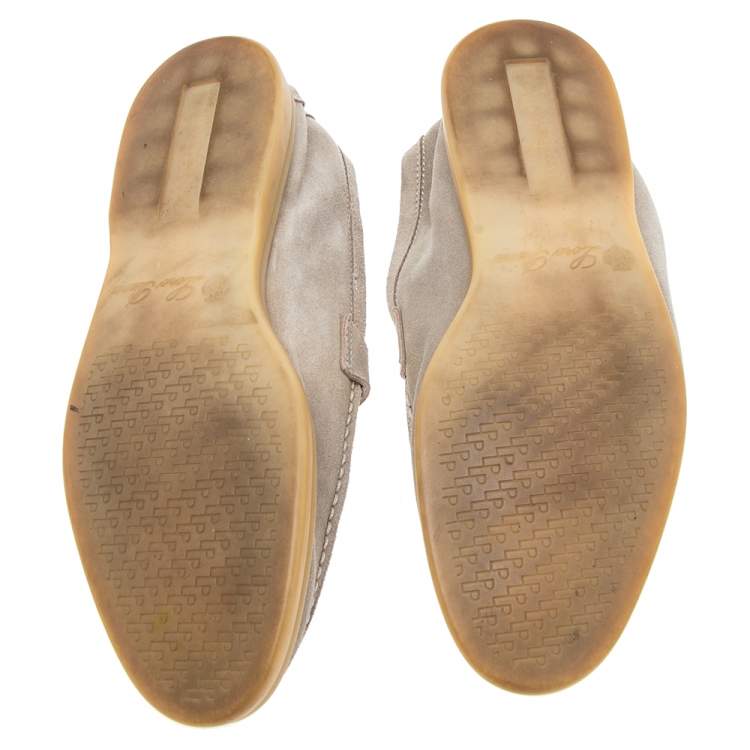 Pre Owned Loro Piana Grey Suede Summer Charms Walk Slip On Loafers Size 36