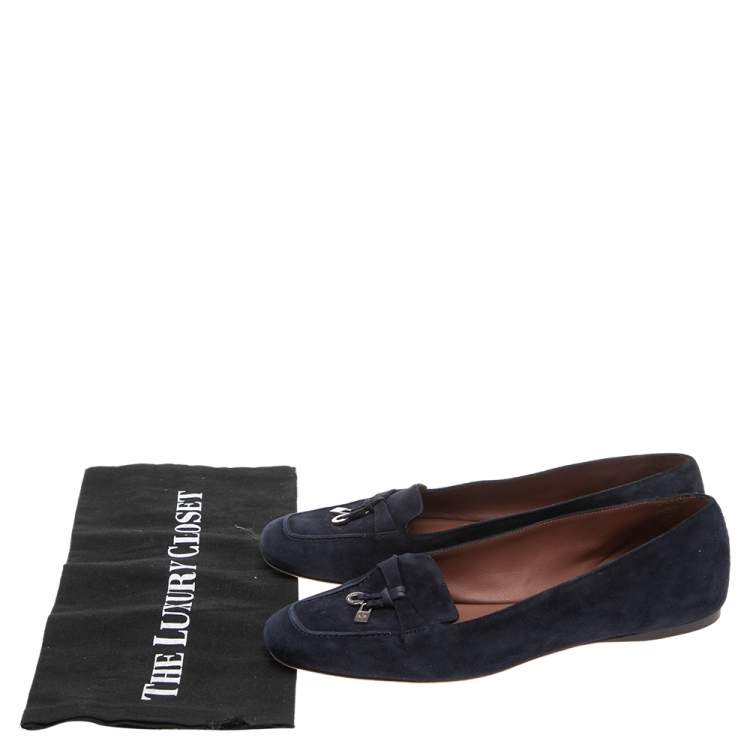 Pre Owned Loro Piana Blue Suede Charm Ballet Flats size 38 