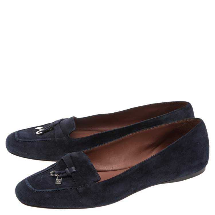 Pre Owned Loro Piana Blue Suede Charm Ballet Flats size 38 