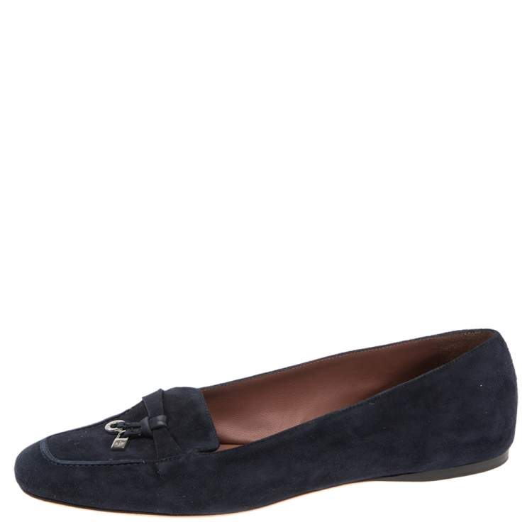 Pre Owned Loro Piana Blue Suede Charm Ballet Flats size 38 