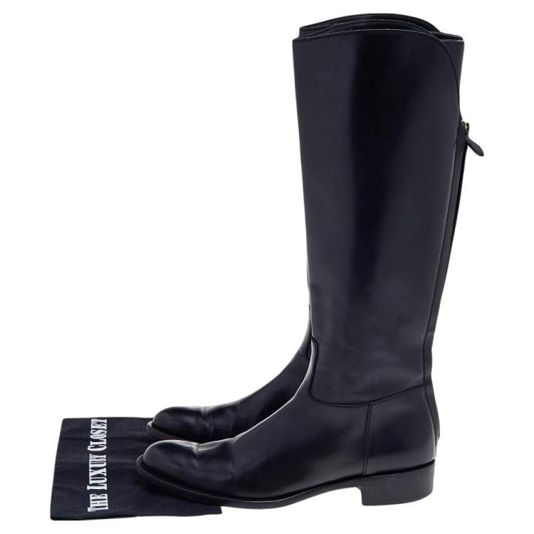 Pre Owned Loro Piana Black Leather Riding Knee Length Boots Size 39