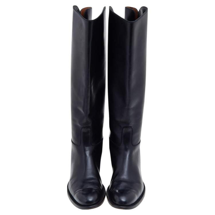 Pre Owned Loro Piana Black Leather Riding Knee Length Boots Size 39
