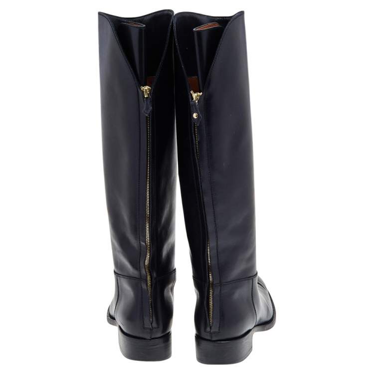 Pre Owned Loro Piana Black Leather Riding Knee Length Boots Size 39