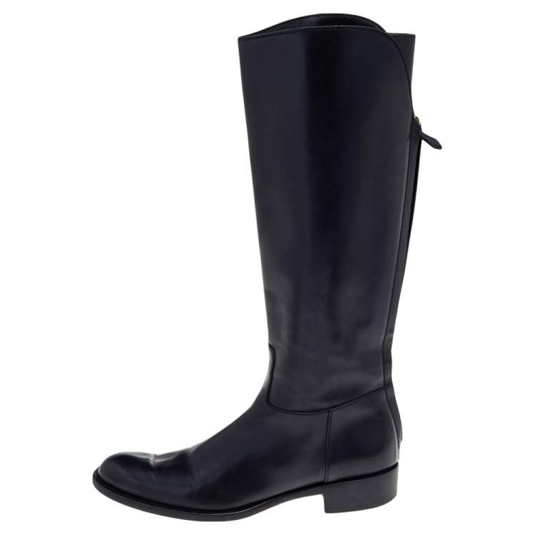 Pre Owned Loro Piana Black Leather Riding Knee Length Boots Size 39