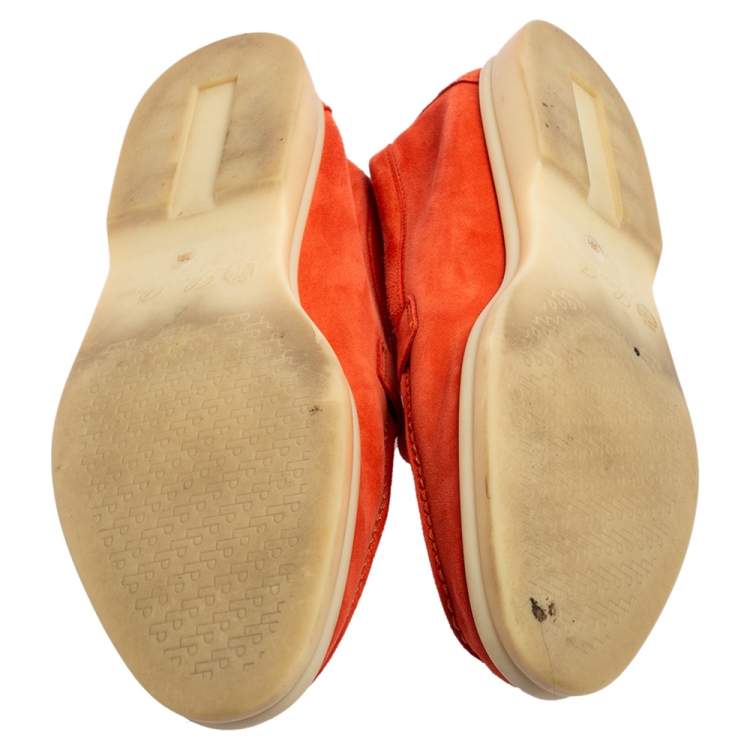 Pre Owned Loro Piana Orange Suede Summer Charms Walk Loafers Size 38.5 