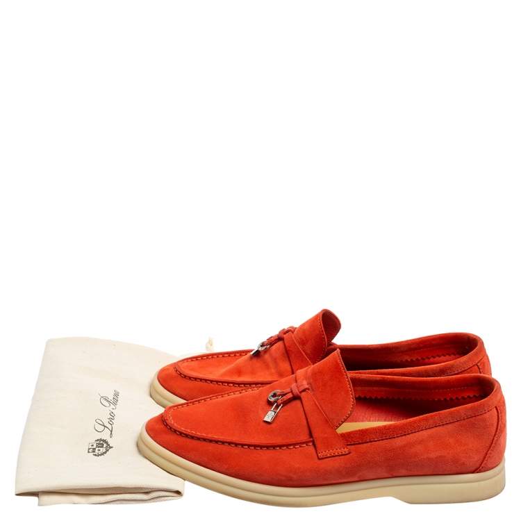 Pre Owned Loro Piana Orange Suede Summer Charms Walk Loafers Size 38.5 
