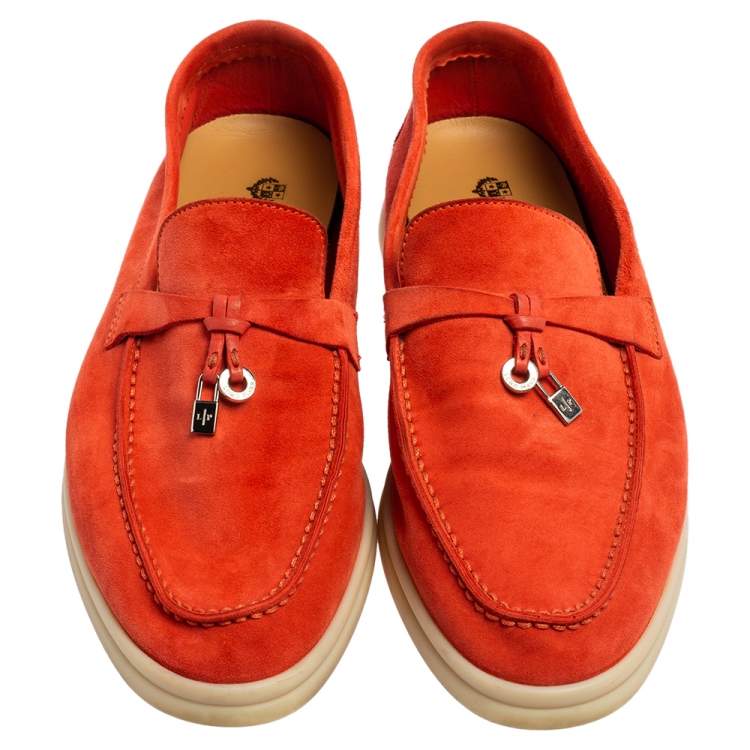 Pre Owned Loro Piana Orange Suede Summer Charms Walk Loafers Size 38.5 