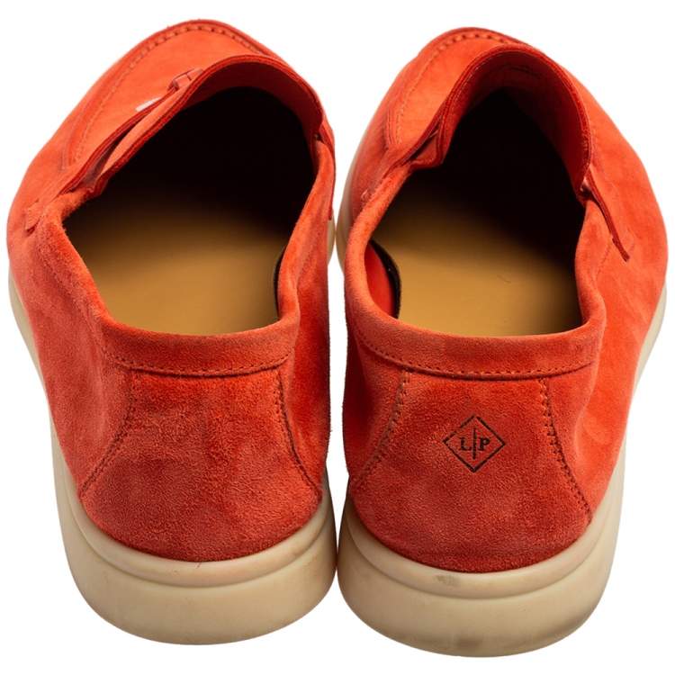 Pre Owned Loro Piana Orange Suede Summer Charms Walk Loafers Size 38.5 