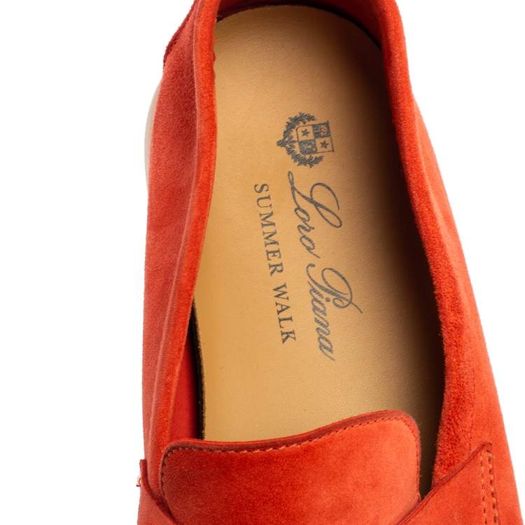 Pre Owned Loro Piana Orange Suede Summer Charms Walk Loafers Size 38.5 