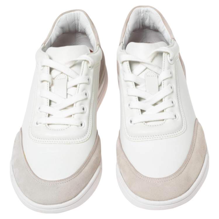Pre Owned Loro Piana Beige/Grey Suede And Leather  Low Top Sneakers Size 36