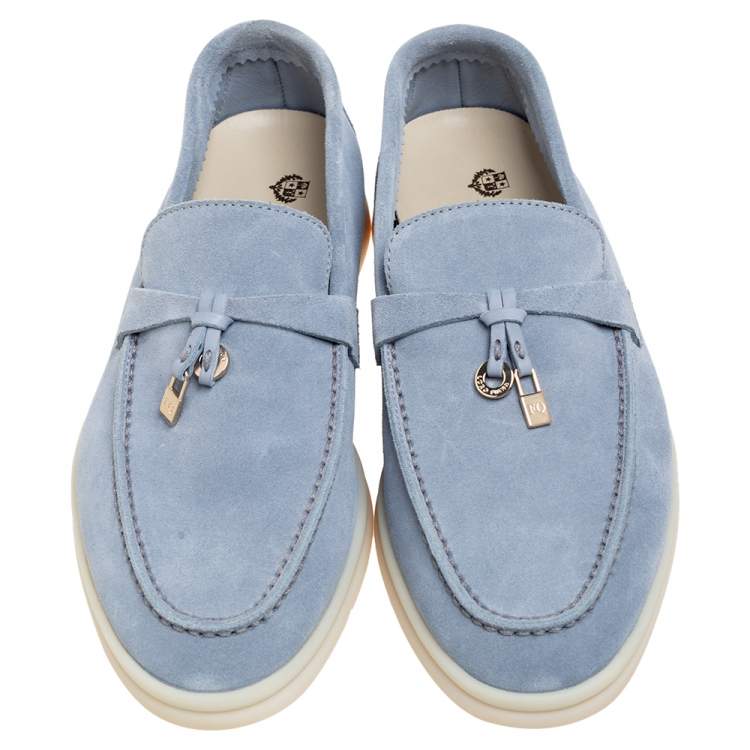 Pre Owned Loro Piana Blue Suede Summer Charms Walk Loafers Size 35.5