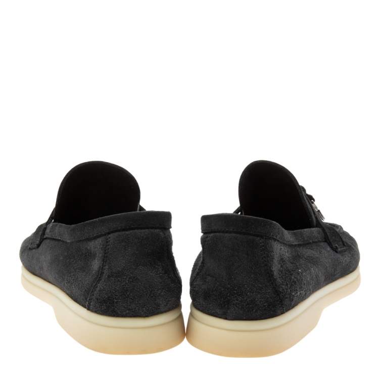 Pre Owned Loro Piana Black Suede Summer Charms Walk Slip On Loafers Size 37