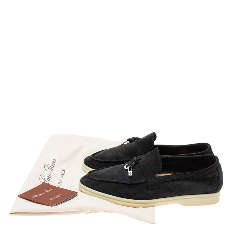 Pre Owned Loro Piana Black Suede Summer Charms Walk Slip On Loafers Size 37
