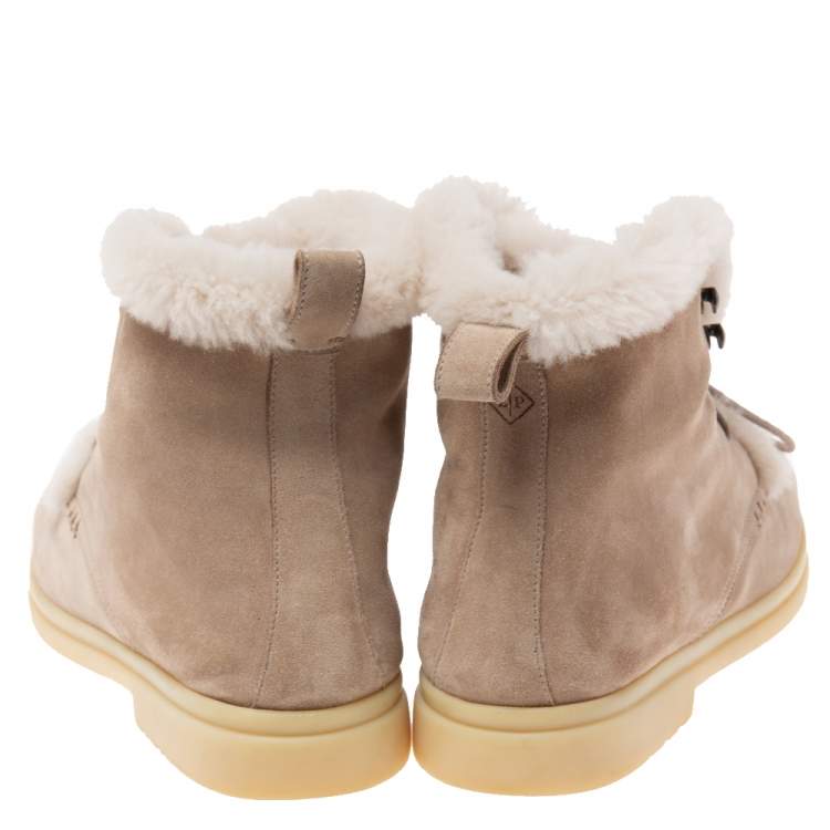 Pre Owned Loro Piana Beige Suede And Fur Open Walk Ankle Boots Size 37.5