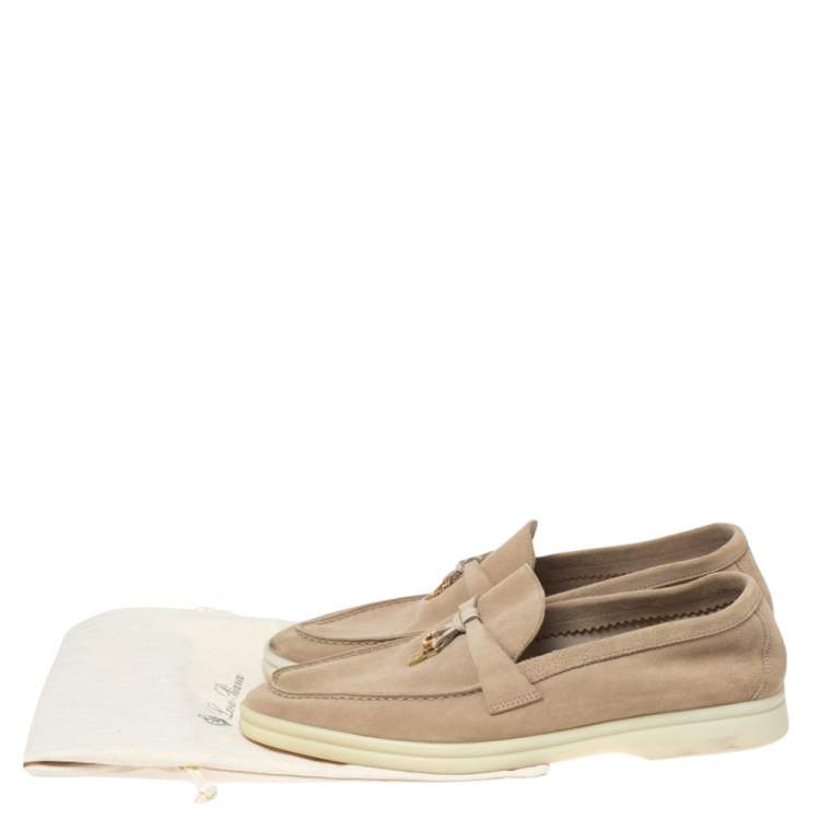Pre Owned Loro Piana Beige Suede Summer Charms Walk Slip On Loafers Size 39