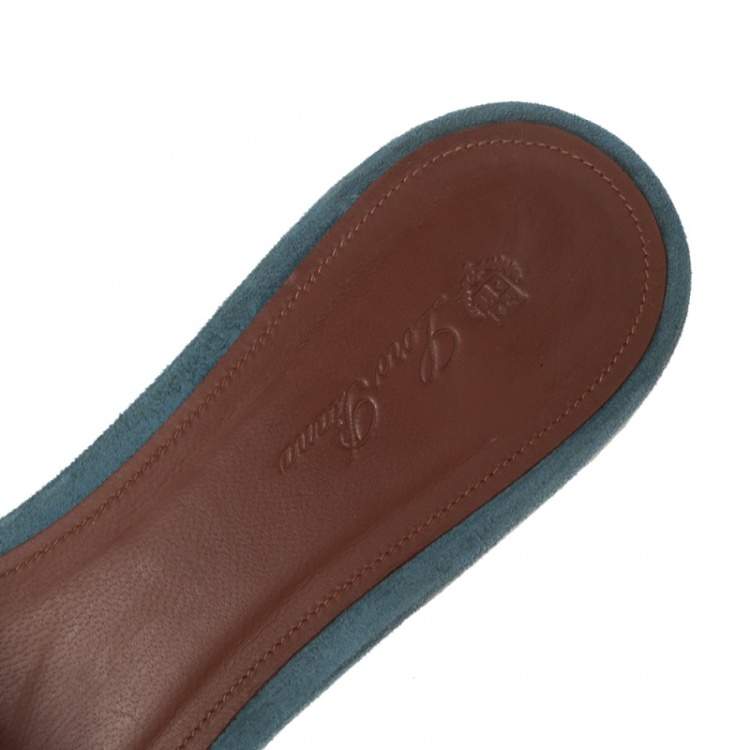 Pre Owned Loro Piana Blue Suede Summer Charm Flat Slides Size 40