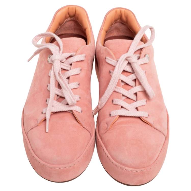 Pre Owned Loro Piana Salmon Pink Suede Nuages Low-Top Sneakers Size 36
