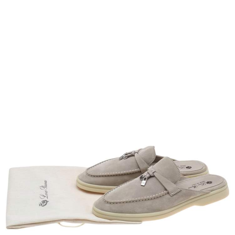 Pre Owned Loro Piana Beige Suede Babouche Charms Walk Mules Size 37