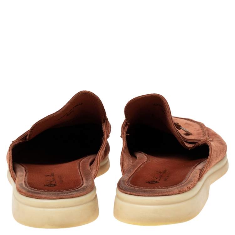 Pre Owned Loro Piana Brown Suede Babouche Charms Flat Mules Size 40.5