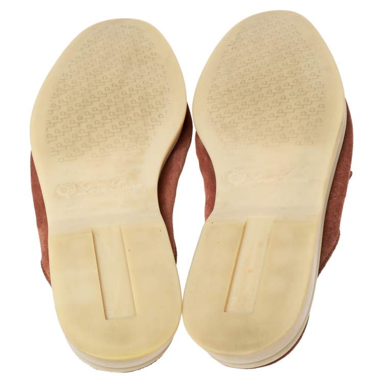 Pre Owned Loro Piana Brown Suede Babouche Charms Flat Mules Size 40.5