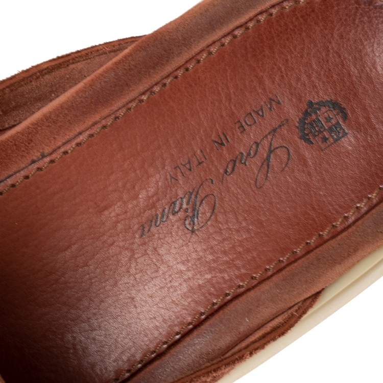Pre Owned Loro Piana Brown Suede Babouche Charms Flat Mules Size 40.5