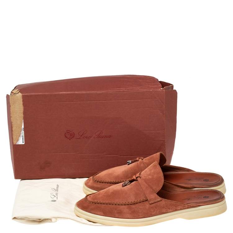 Pre Owned Loro Piana Brown Suede Babouche Charms Flat Mules Size 40.5