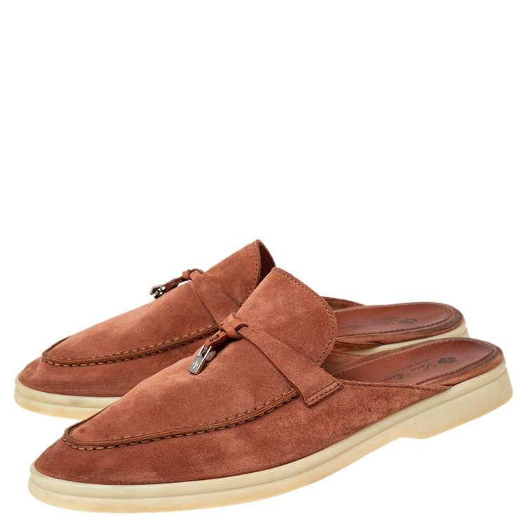 Pre Owned Loro Piana Brown Suede Babouche Charms Flat Mules Size 40.5