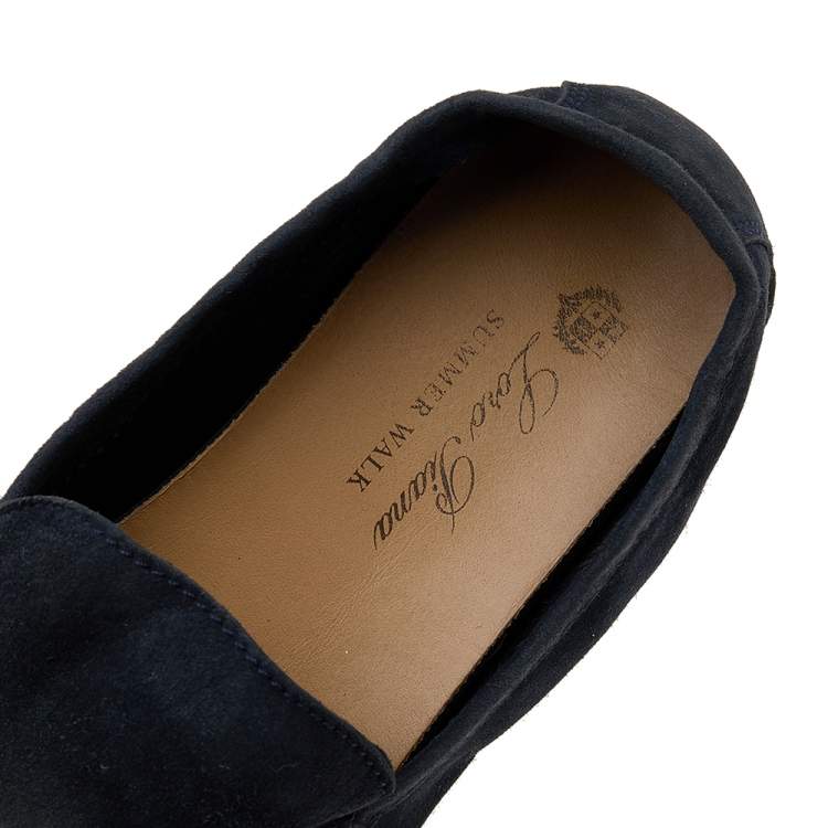 Pre Owned Loro Piana Navy Blue Suede Summer Walk Loafers Size 38.5