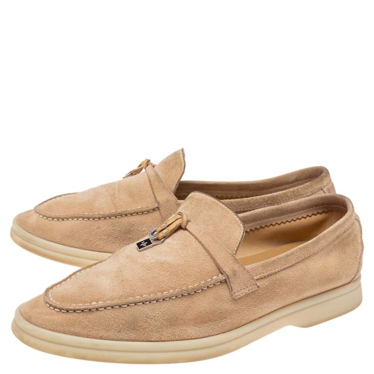 Pre Owned Loro Piana  Beige Suede Summer Charms Walk Loafers  Size 38.5 