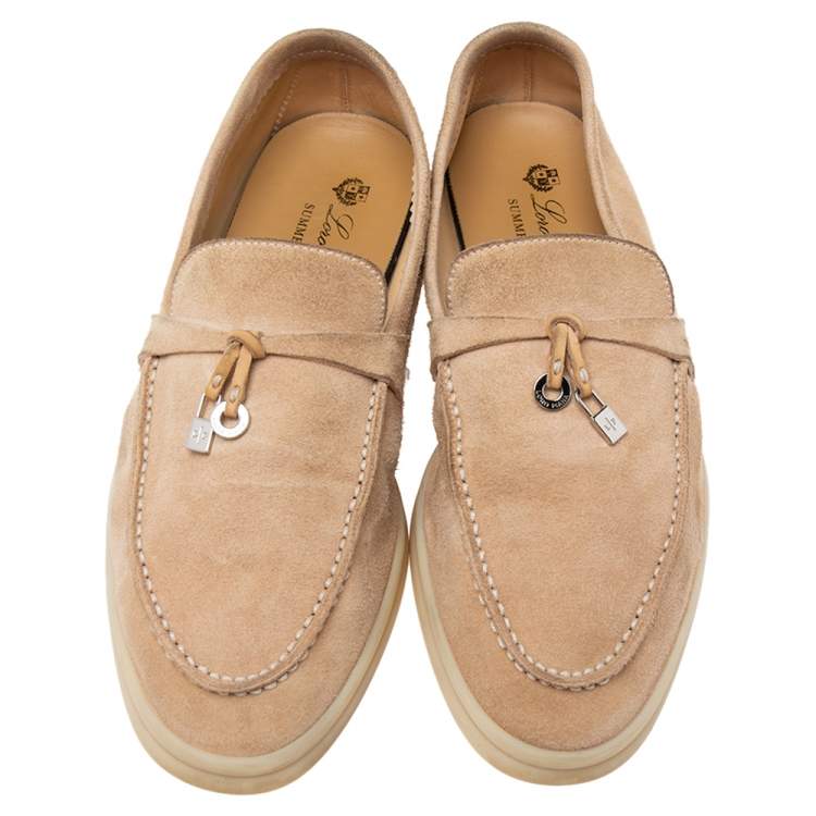 Pre Owned Loro Piana  Beige Suede Summer Charms Walk Loafers  Size 38.5 