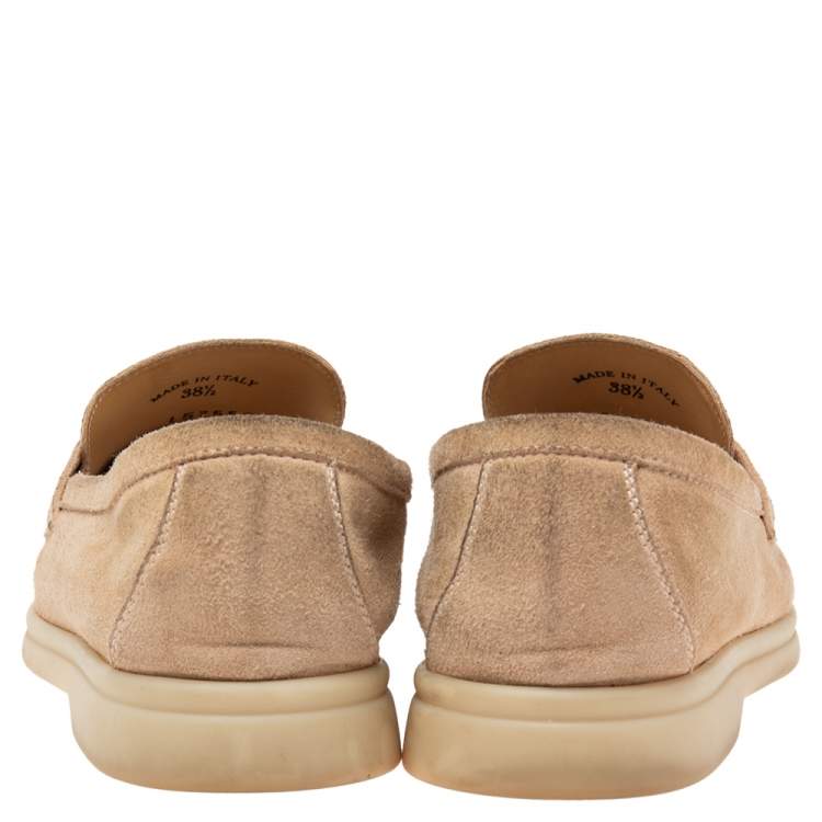 Pre Owned Loro Piana  Beige Suede Summer Charms Walk Loafers  Size 38.5 