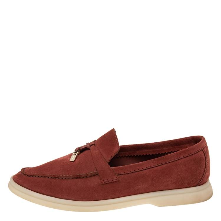 مملوكة مسبقًا Loro Piana  Burgundy Suede Summer Charms Walk  Loafers Size 38.5