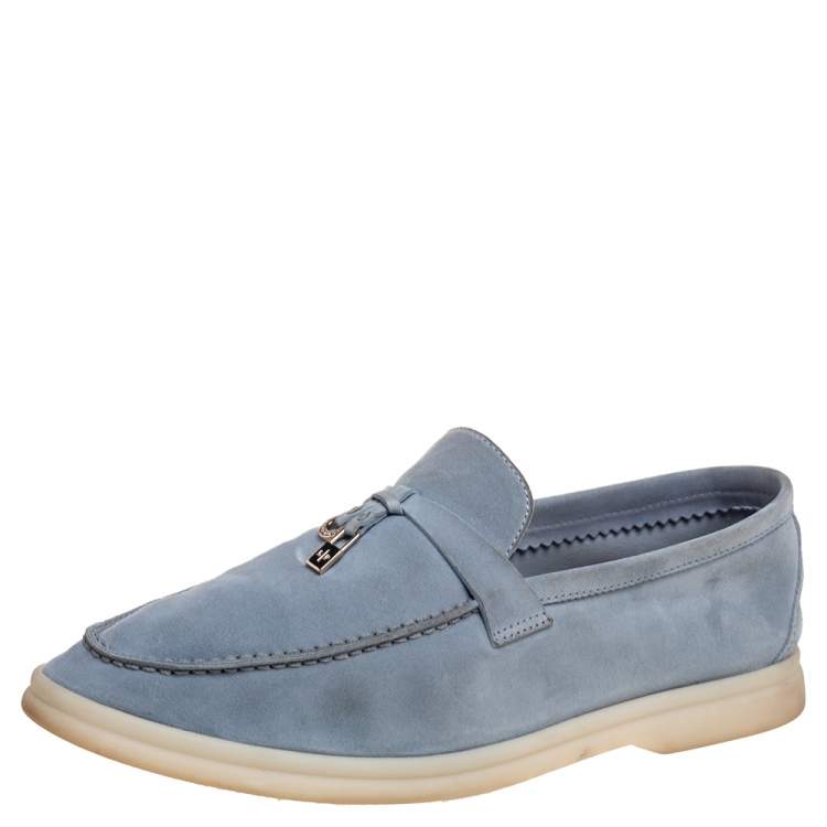 Pre Owned Loro Piana Blue Suede Summer Charms Walk  Loafers  Size 38.5