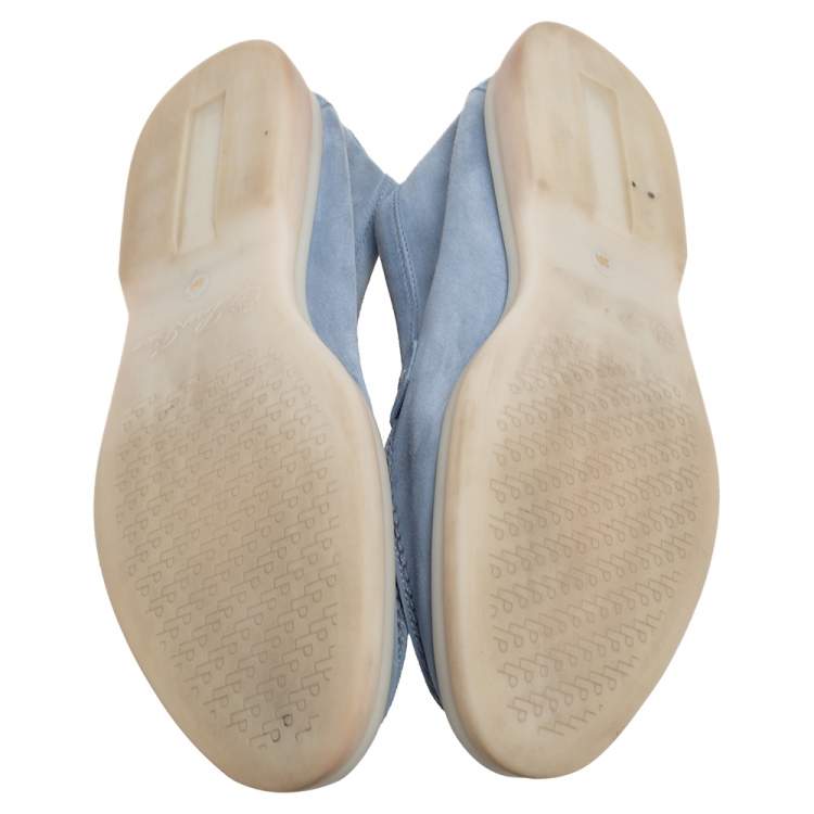 Pre Owned Loro Piana Blue Suede Summer Charms Walk  Loafers  Size 38.5