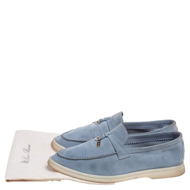Pre Owned Loro Piana Blue Suede Summer Charms Walk  Loafers  Size 38.5
