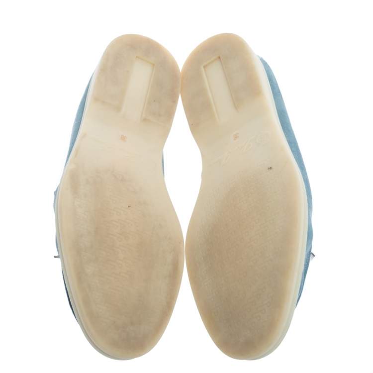 Pre Owned Loro Piana Light Blue Suede Summer Charms Walk Loafers Size 36 