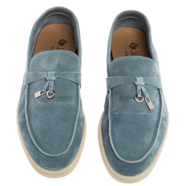 Pre Owned Loro Piana Light Blue Suede Summer Charms Walk Loafers Size 36 