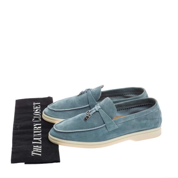 Pre Owned Loro Piana Light Blue Suede Summer Charms Walk Loafers Size 36 