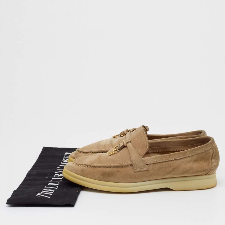 Pre Owned Loro Piana Beige Suede Summer Charms Walk  Loafers Size 35