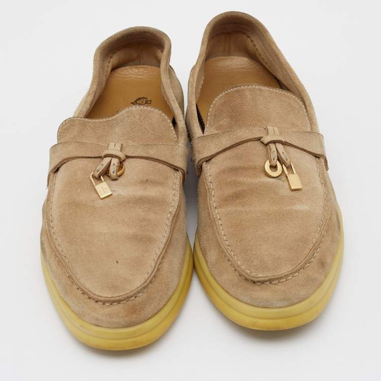 Pre Owned Loro Piana Beige Suede Summer Charms Walk  Loafers Size 35