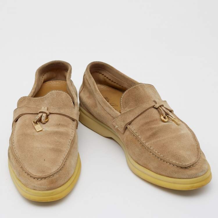 Pre Owned Loro Piana Beige Suede Summer Charms Walk  Loafers Size 35